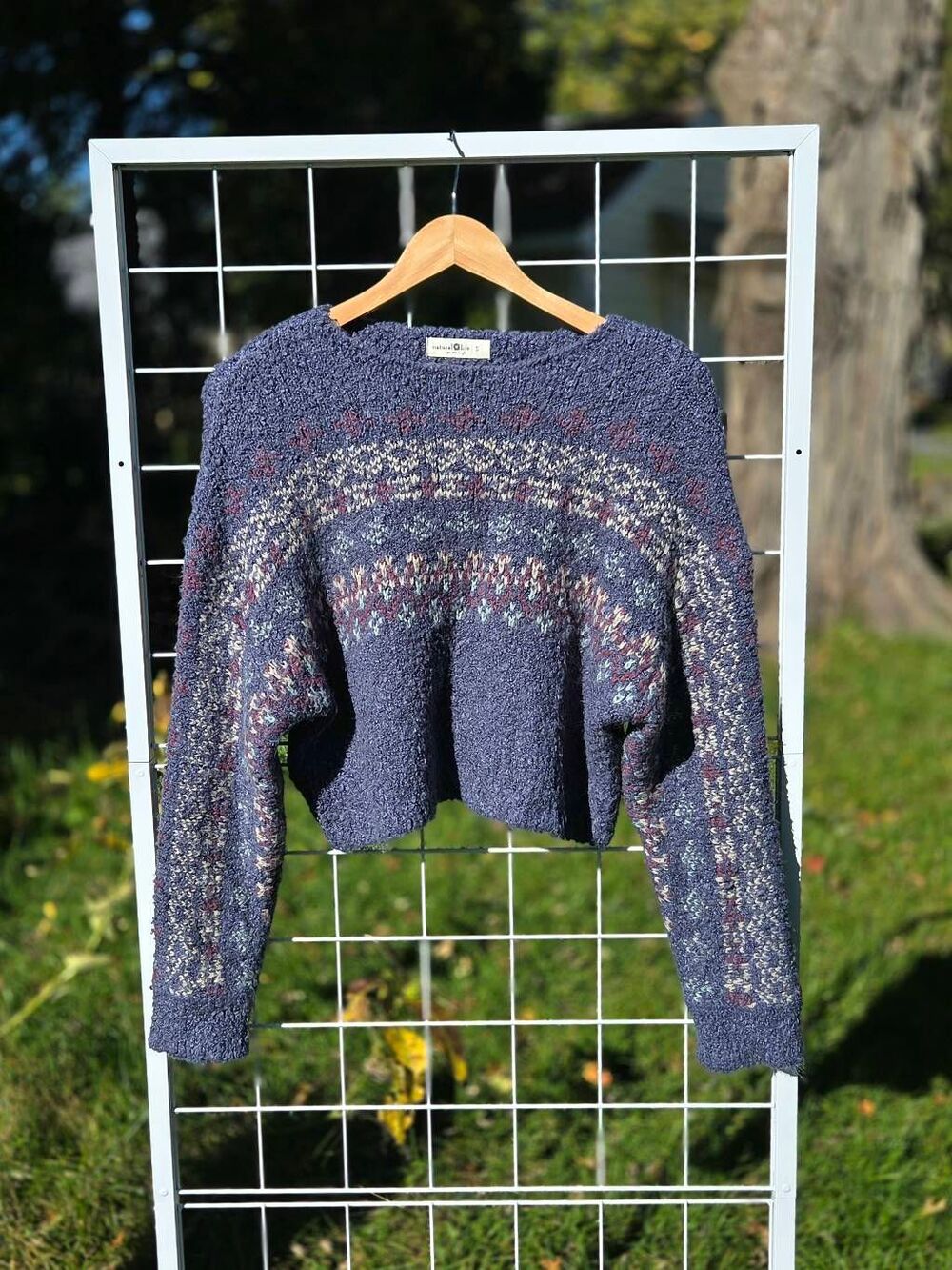 Natural Life Relaxed Fit Fair Isle Boucle Cropped Sweater Sz. S